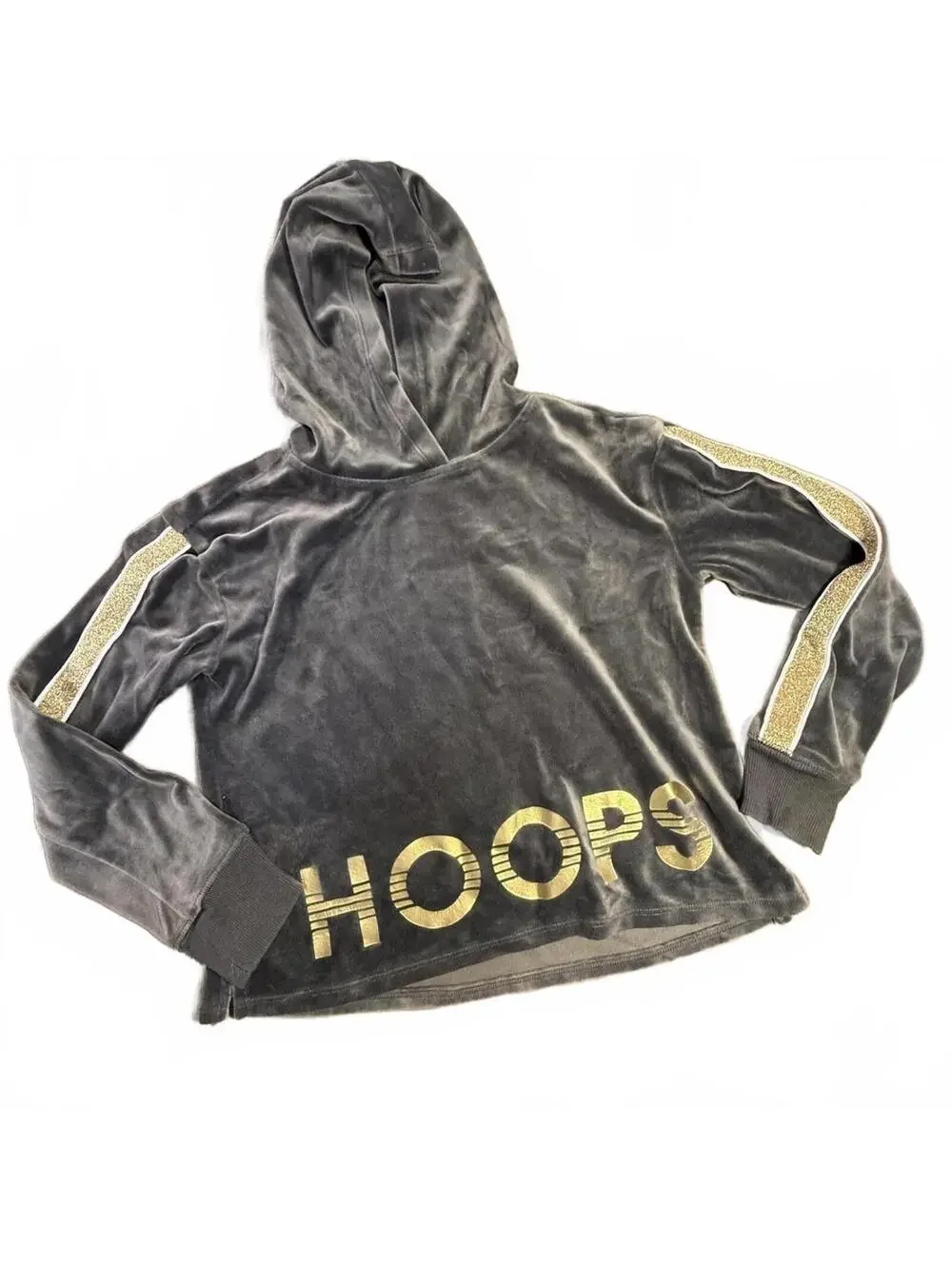 Justice Active Gray Velour HOOPS Hoodie Athletic Pullover Size 8